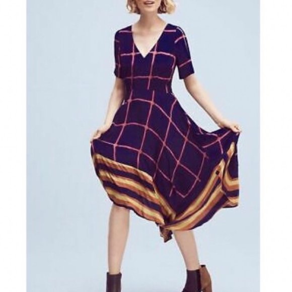 Anthropologie Dresses & Skirts - anthropologie HD in Paris blue & pink striped pane midi dress womens 8